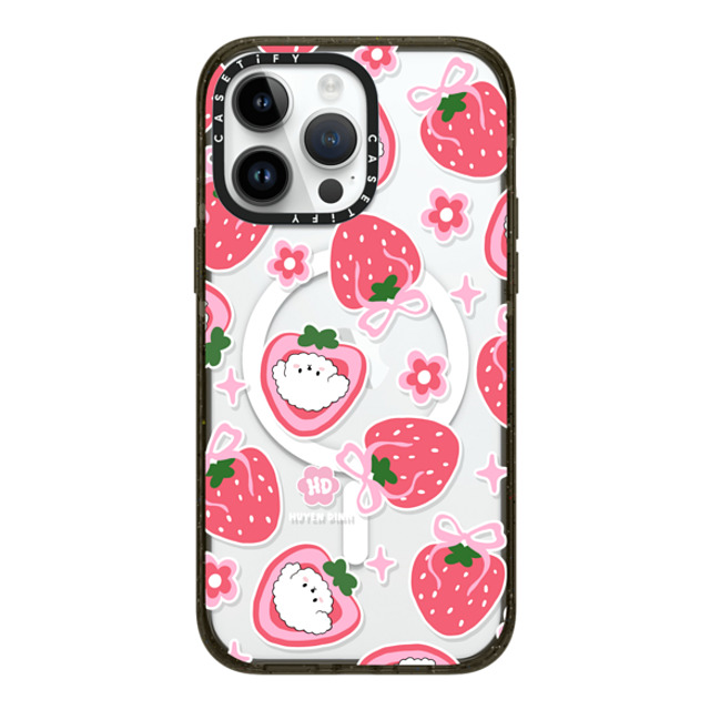 Huyen Dinh x CASETiFY iPhone 14 Pro Max ケース ブラック インパクトケース MagSafe対応 Bichon Bibo Dog and Strawberry Bow Pattern