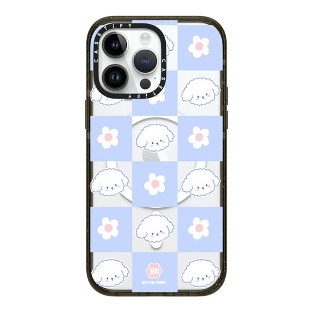 Huyen Dinh x CASETiFY iPhone 14 Pro Max ケース ブラック インパクトケース MagSafe対応 Bichon Bibo Dog Pastel Checker with Flower