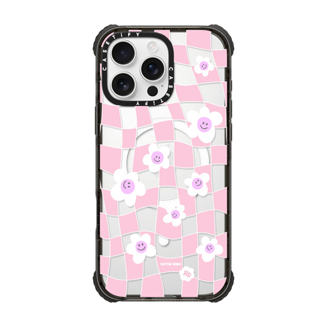 Huyen Dinh x CASETiFY iPhone 16 Pro Max Case Black ウルトラ インパクトケース MagSafe 対応 Pink Checkered Flowers Huyen Dinh x CASETiFY iPhone 16 Pro Max Case Black ウルトラ インパクトケース MagSafe 対応 Pink Checkered Flowers
