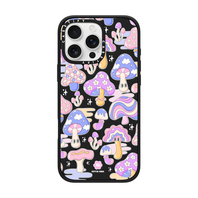 Huyen Dinh x CASETiFY iPhone 16 Pro Max ケース マットブラック インパクトケース MagSafe対応 Mushroom Pattern