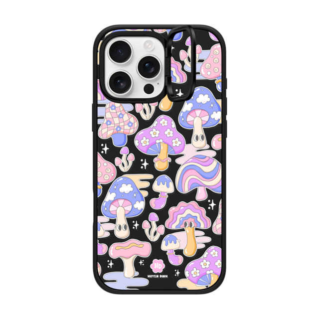 Huyen Dinh x CASETiFY iPhone 16 Pro Max ケース マットブラック インパクトリングスタンドケース MagSafe対応 Mushroom Pattern