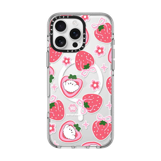 Huyen Dinh x CASETiFY iPhone 16 Pro Max ケース クリア クリア ケース MagSafe対応 Bichon Bibo Dog and Strawberry Bow Pattern