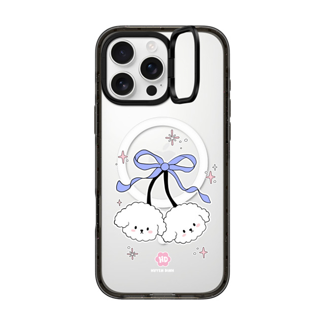 Huyen Dinh x CASETiFY iPhone 16 Pro Max ケース ブラック インパクトリングスタンドケース MagSafe対応 Bichon Bibo White Cherry