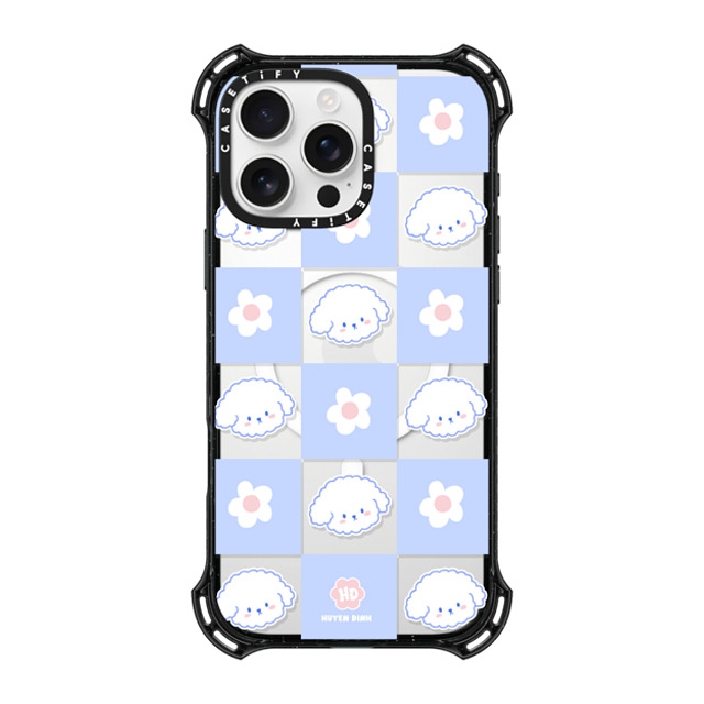 Huyen Dinh x CASETiFY iPhone 16 Pro Max ケース ブラック バウンスケース Bichon Bibo Dog Pastel Checker with Flower