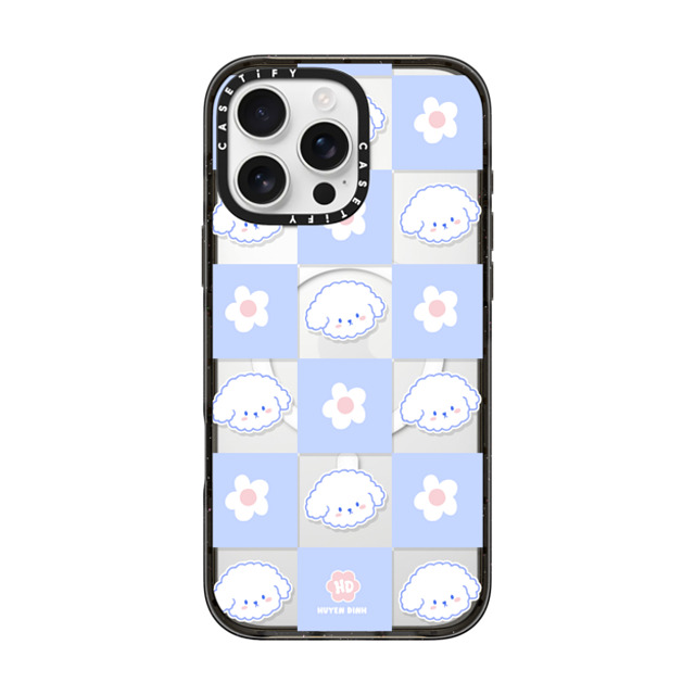 Huyen Dinh x CASETiFY iPhone 16 Pro Max ケース ブラック インパクトケース MagSafe対応 Bichon Bibo Dog Pastel Checker with Flower