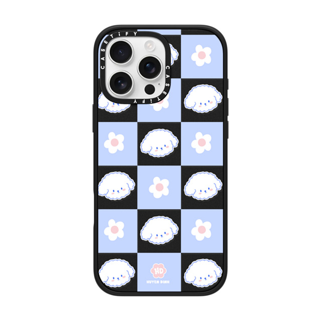 Huyen Dinh x CASETiFY iPhone 16 Pro Max ケース マットブラック インパクトケース MagSafe対応 Bichon Bibo Dog Pastel Checker with Flower