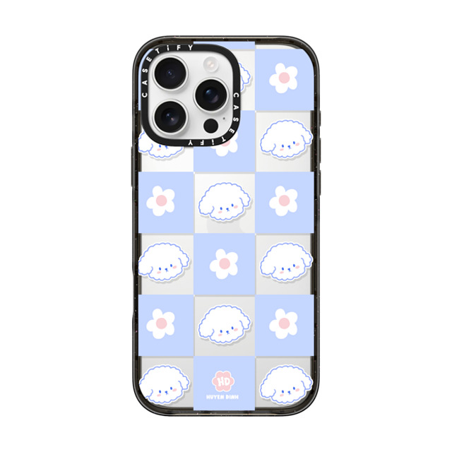 Huyen Dinh x CASETiFY iPhone 16 Pro Max ケース ブラック インパクトケース Bichon Bibo Dog Pastel Checker with Flower