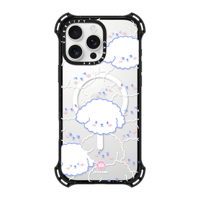 Huyen Dinh x CASETiFY iPhone 16 Pro Max ケース ブラック バウンスケース Bichon Bibo Dog Pattern