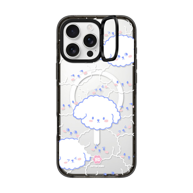 Huyen Dinh x CASETiFY iPhone 16 Pro Max ケース ブラック インパクトリングスタンドケース MagSafe対応 Bichon Bibo Dog Pattern