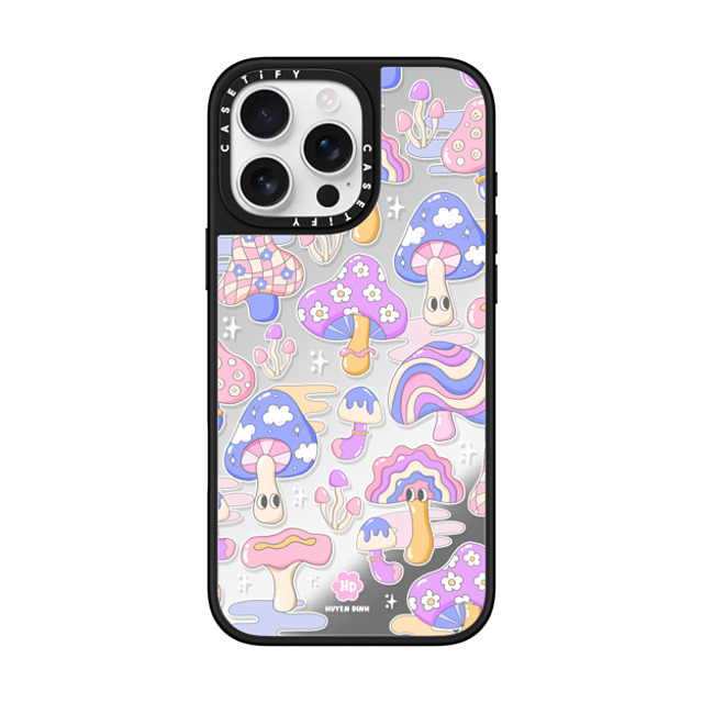 Huyen Dinh x CASETiFY iPhone 16 Pro Max ケース Silver on Black ミラーケース MagSafe対応 Mushroom Pattern