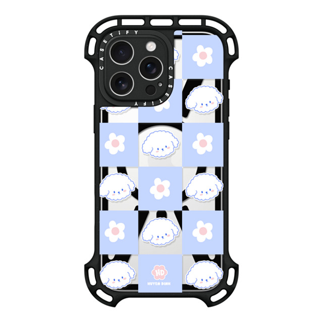 Huyen Dinh x CASETiFY iPhone 16 Pro Max ケース ブラック ウルトラ バウンスケース MagSafe対応 Bichon Bibo Dog Pastel Checker with Flower