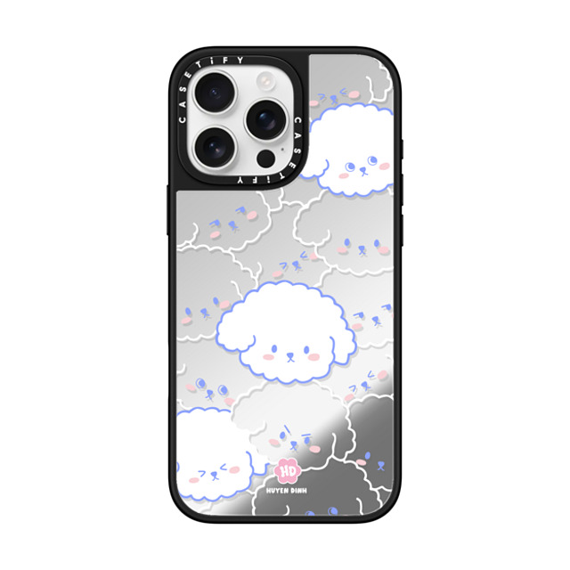 Huyen Dinh x CASETiFY iPhone 16 Pro Max ケース Silver on Black ミラーケース MagSafe対応 Bichon Bibo Dog Pattern