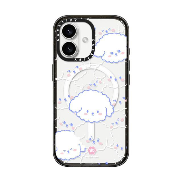 Huyen Dinh x CASETiFY iPhone 16 ケース ブラック インパクトケース MagSafe対応 Bichon Bibo Dog Pattern