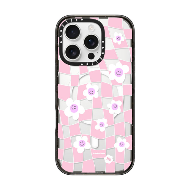 Huyen Dinh x CASETiFY iPhone 16 Pro Case Black Impact Case MagSafe Compatible Pink Checkered Flowers Huyen Dinh x CASETiFY iPhone 16 Pro Case Black Impact Case MagSafe Compatible Pink Checkered Flowers