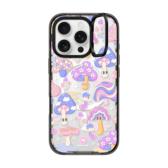 Huyen Dinh x CASETiFY iPhone 16 Pro ケース ブラック インパクトリングスタンドケース MagSafe対応 Mushroom Pattern