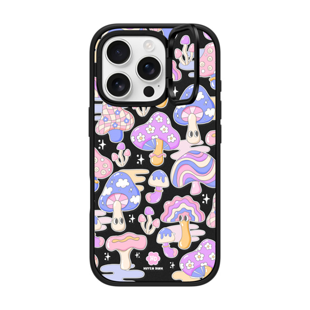 Huyen Dinh x CASETiFY iPhone 16 Pro ケース マットブラック インパクトリングスタンドケース MagSafe対応 Mushroom Pattern