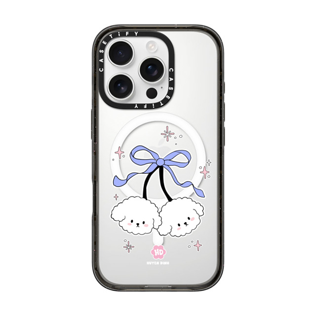 Huyen Dinh x CASETiFY iPhone 16 Pro ケース ブラック インパクトケース MagSafe対応 Bichon Bibo White Cherry