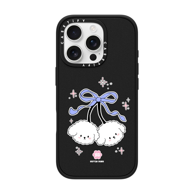 Huyen Dinh x CASETiFY iPhone 16 Pro ケース マットブラック インパクトケース MagSafe対応 Bichon Bibo White Cherry