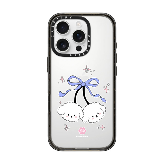 Huyen Dinh x CASETiFY iPhone 16 Pro ケース ブラック インパクトケース Bichon Bibo White Cherry