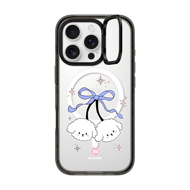 Huyen Dinh x CASETiFY iPhone 16 Pro ケース ブラック インパクトリングスタンドケース MagSafe対応 Bichon Bibo White Cherry