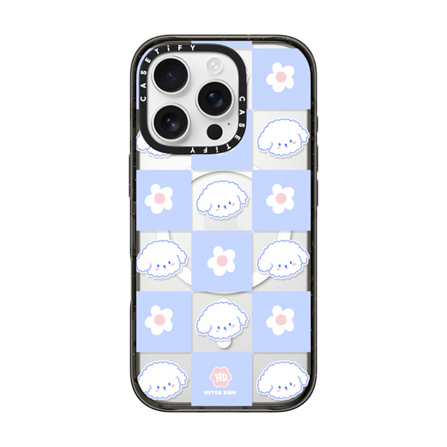 Huyen Dinh x CASETiFY iPhone 16 Pro ケース ブラック インパクトケース MagSafe対応 Bichon Bibo Dog Pastel Checker with Flower