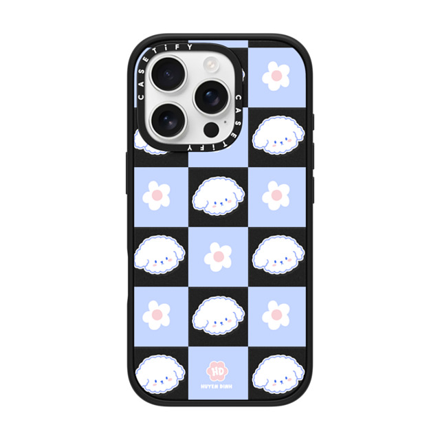 Huyen Dinh x CASETiFY iPhone 16 Pro ケース マットブラック インパクトケース MagSafe対応 Bichon Bibo Dog Pastel Checker with Flower