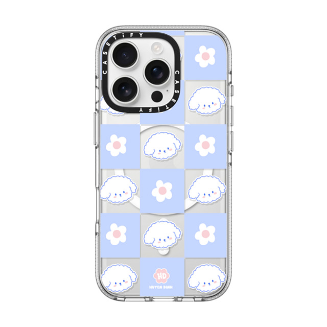 Huyen Dinh x CASETiFY iPhone 16 Pro ケース クリア クリア ケース MagSafe対応 Bichon Bibo Dog Pastel Checker with Flower