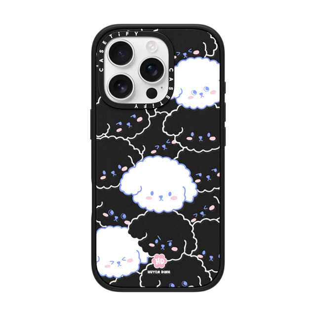 Huyen Dinh x CASETiFY iPhone 16 Pro ケース マットブラック インパクトケース Bichon Bibo Dog Pattern