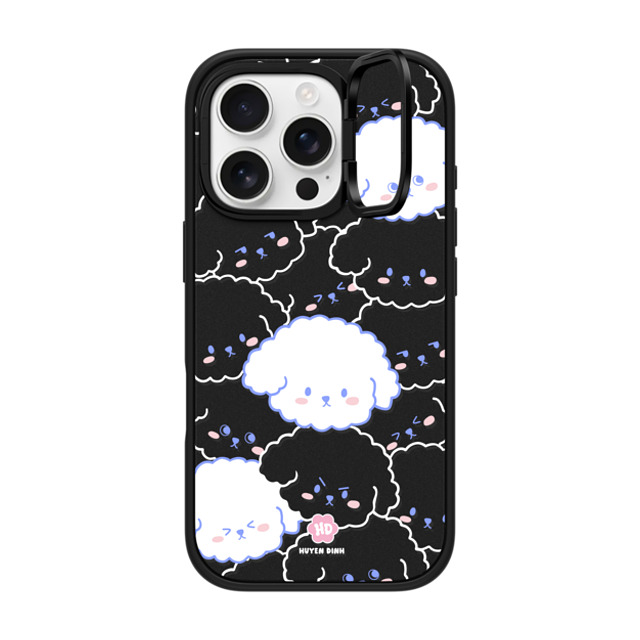 Huyen Dinh x CASETiFY iPhone 16 Pro ケース マットブラック インパクトリングスタンドケース MagSafe対応 Bichon Bibo Dog Pattern