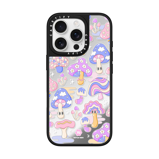 Huyen Dinh x CASETiFY iPhone 16 Pro ケース Silver on Black ミラーケース MagSafe対応 Mushroom Pattern