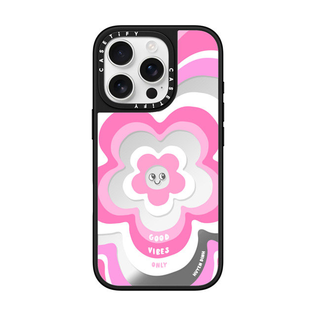 Huyen Dinh x CASETiFY iPhone 16 Pro ケース Floral,Quote Silver on Black ミラーケース MagSafe対応 Pink Y2K Flower Pattern Father's Day Huyen Dinh x CASETiFY iPhone 16 Pro ケース Floral,Quote Silver on Black ミラーケース MagSafe対応 Pink Y2K Flower Pattern Father's Day