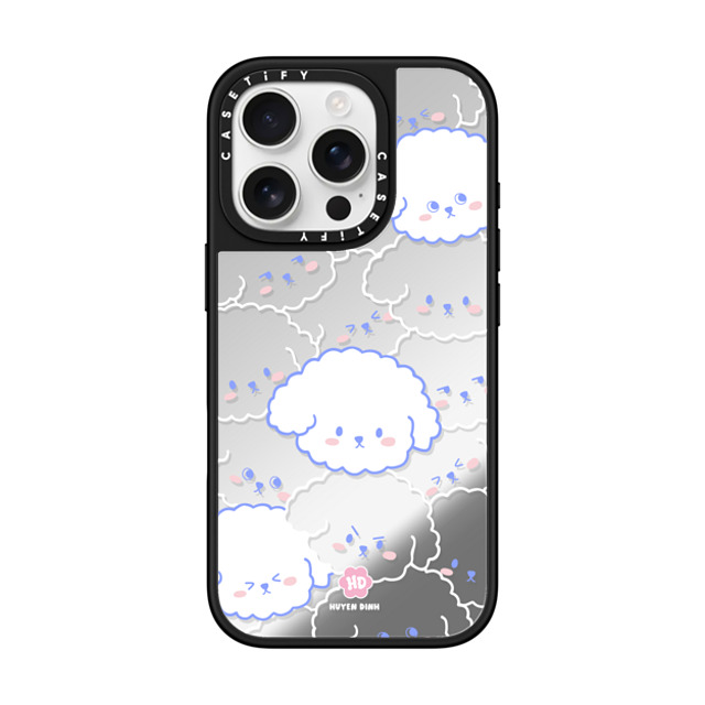 Huyen Dinh x CASETiFY iPhone 16 Pro ケース Silver on Black ミラーケース MagSafe対応 Bichon Bibo Dog Pattern