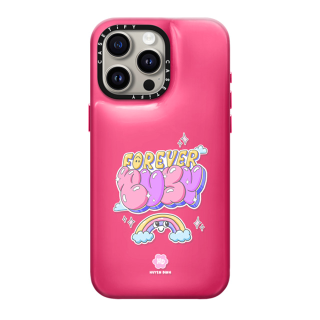 Huyen Dinh x CASETiFY iPhone 15 Pro Max ケース Berry Pink ピローケース Forever Busy Rainbow Type