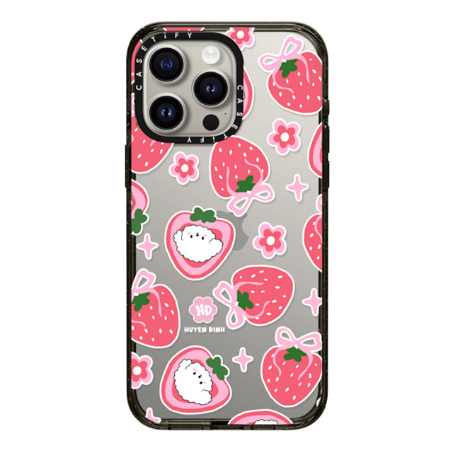 Huyen Dinh x CASETiFY iPhone 15 Pro Max ケース ブラック インパクトケース Bichon Bibo Dog and Strawberry Bow Pattern