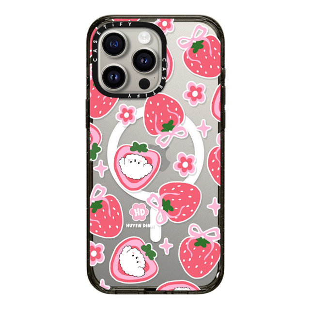 Huyen Dinh x CASETiFY iPhone 15 Pro Max ケース ブラック インパクトケース MagSafe対応 Bichon Bibo Dog and Strawberry Bow Pattern