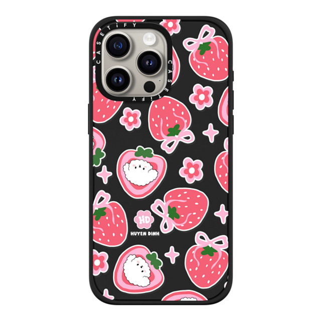 Huyen Dinh x CASETiFY iPhone 15 Pro Max ケース マットブラック インパクトケース MagSafe対応 Bichon Bibo Dog and Strawberry Bow Pattern