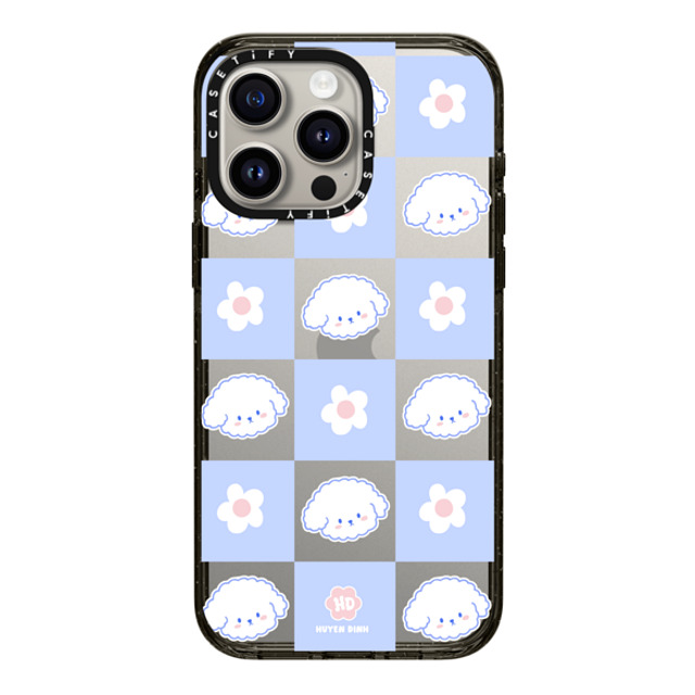 Huyen Dinh x CASETiFY iPhone 15 Pro Max ケース ブラック インパクトケース Bichon Bibo Dog Pastel Checker with Flower