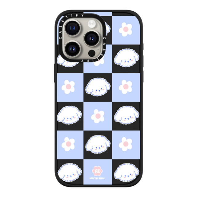 Huyen Dinh x CASETiFY iPhone 15 Pro Max ケース マットブラック インパクトケース MagSafe対応 Bichon Bibo Dog Pastel Checker with Flower