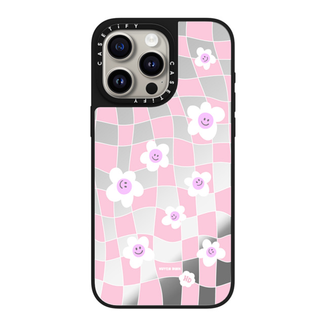 Huyen Dinh x CASETiFY iPhone 15 Pro Max Case Silver on Black ミラーケース MagSafe対応 Pink Checkered Flowers Huyen Dinh x CASETiFY iPhone 15 Pro Max Case Silver on Black ミラーケース MagSafe対応 Pink Checkered Flowers