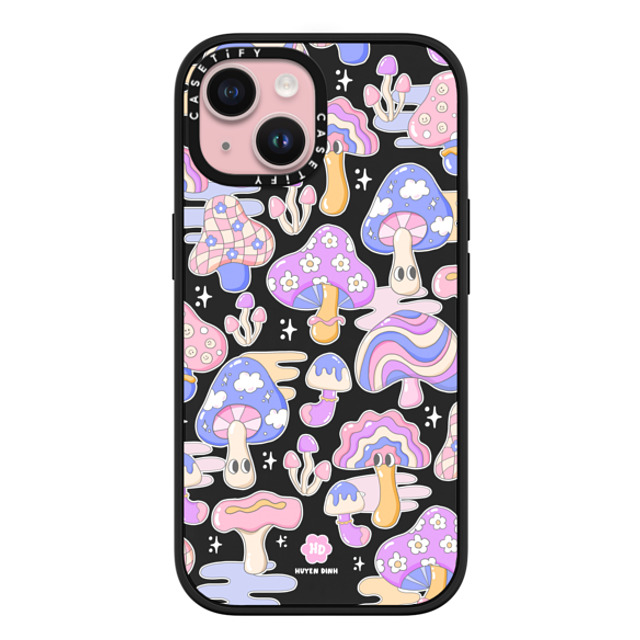 Huyen Dinh x CASETiFY iPhone 15 ケース マットブラック インパクトケース MagSafe対応 Mushroom Pattern