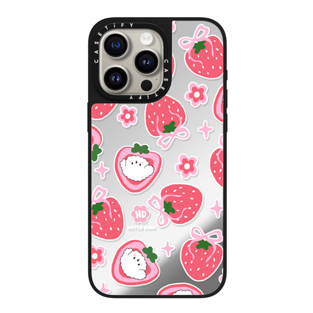 Huyen Dinh x CASETiFY iPhone 15 Pro Max ケース Silver on Black ミラーケース MagSafe対応 Bichon Bibo Dog and Strawberry Bow Pattern