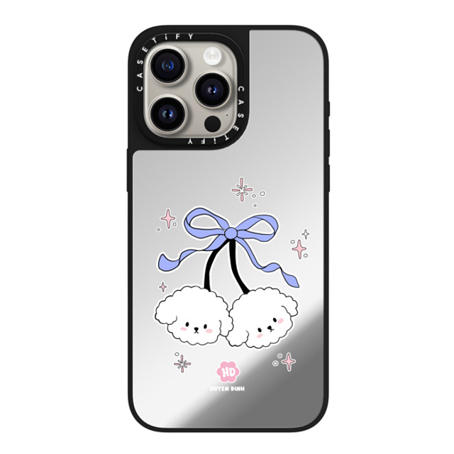 Huyen Dinh x CASETiFY iPhone 15 Pro Max ケース Silver on Black ミラーケース MagSafe対応 Bichon Bibo White Cherry