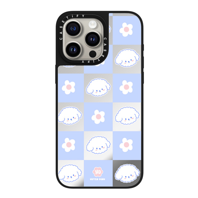 Huyen Dinh x CASETiFY iPhone 15 Pro Max ケース Silver on Black ミラーケース MagSafe対応 Bichon Bibo Dog Pastel Checker with Flower