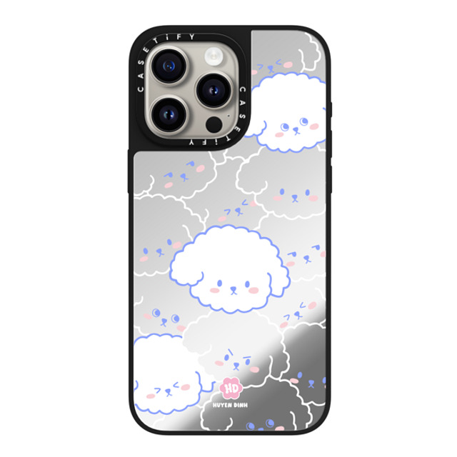 Huyen Dinh x CASETiFY iPhone 15 Pro Max ケース Silver on Black ミラーケース MagSafe対応 Bichon Bibo Dog Pattern