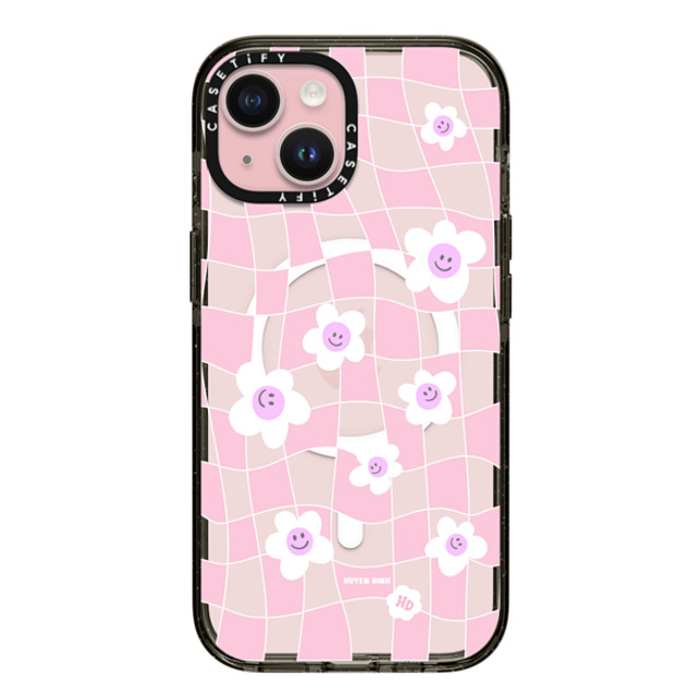 Huyen Dinh x CASETiFY iPhone 15 Case Black Impact Case MagSafe Compatible Pink Checkered Flowers Huyen Dinh x CASETiFY iPhone 15 Case Black Impact Case MagSafe Compatible Pink Checkered Flowers