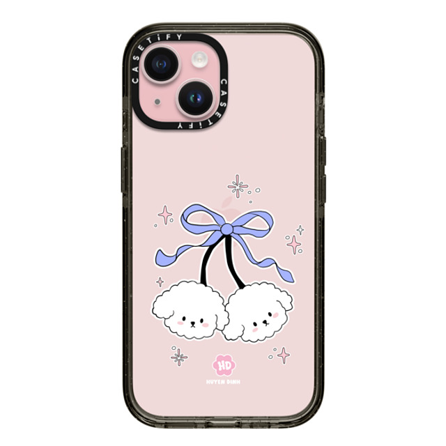 Huyen Dinh x CASETiFY iPhone 15 ケース ブラック インパクトケース Bichon Bibo White Cherry