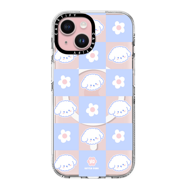 Huyen Dinh x CASETiFY iPhone 15 ケース クリア クリア ケース MagSafe対応 Bichon Bibo Dog Pastel Checker with Flower