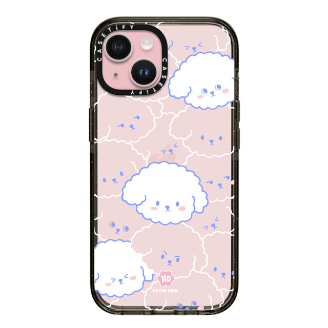 Huyen Dinh x CASETiFY iPhone 15 ケース ブラック インパクトケース Bichon Bibo Dog Pattern