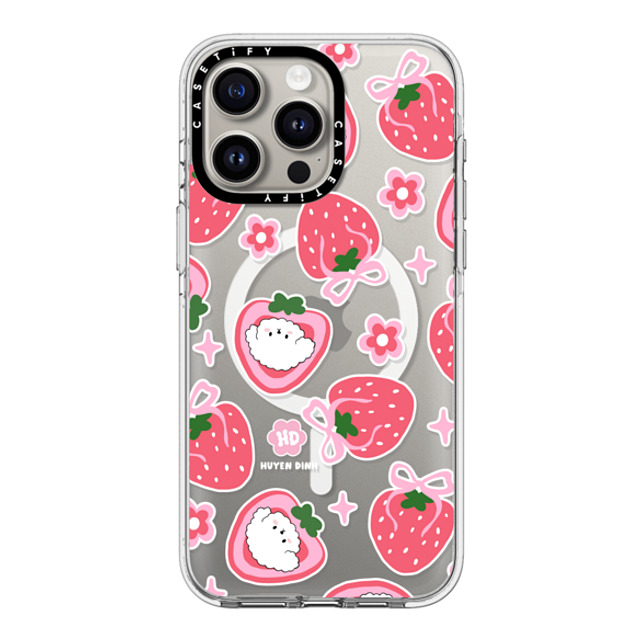 Huyen Dinh x CASETiFY iPhone 15 Pro Max ケース クリア クリア ケース MagSafe対応 Bichon Bibo Dog and Strawberry Bow Pattern