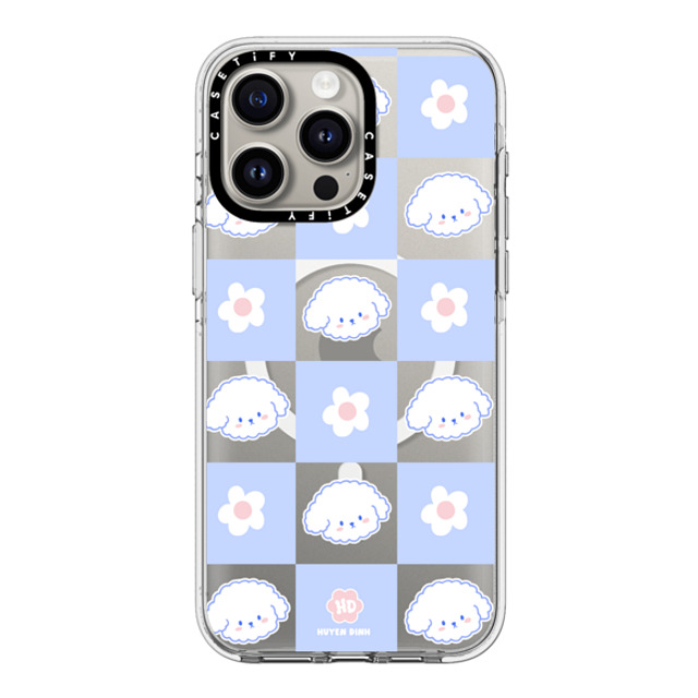 Huyen Dinh x CASETiFY iPhone 15 Pro Max ケース クリア クリア ケース MagSafe対応 Bichon Bibo Dog Pastel Checker with Flower